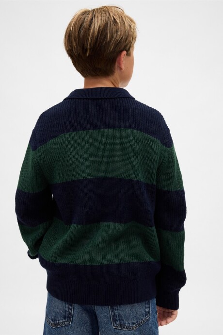 Buzo De Algodòn Cuello Polo Niño Green Stripe
