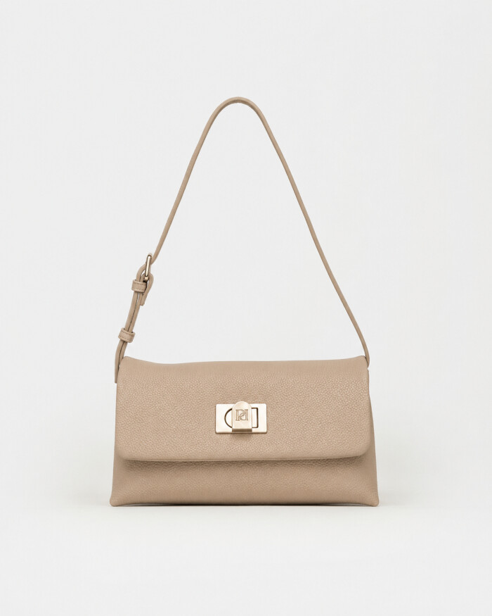Cartera al hombro Leisure en efecto cuero graneado Taupe