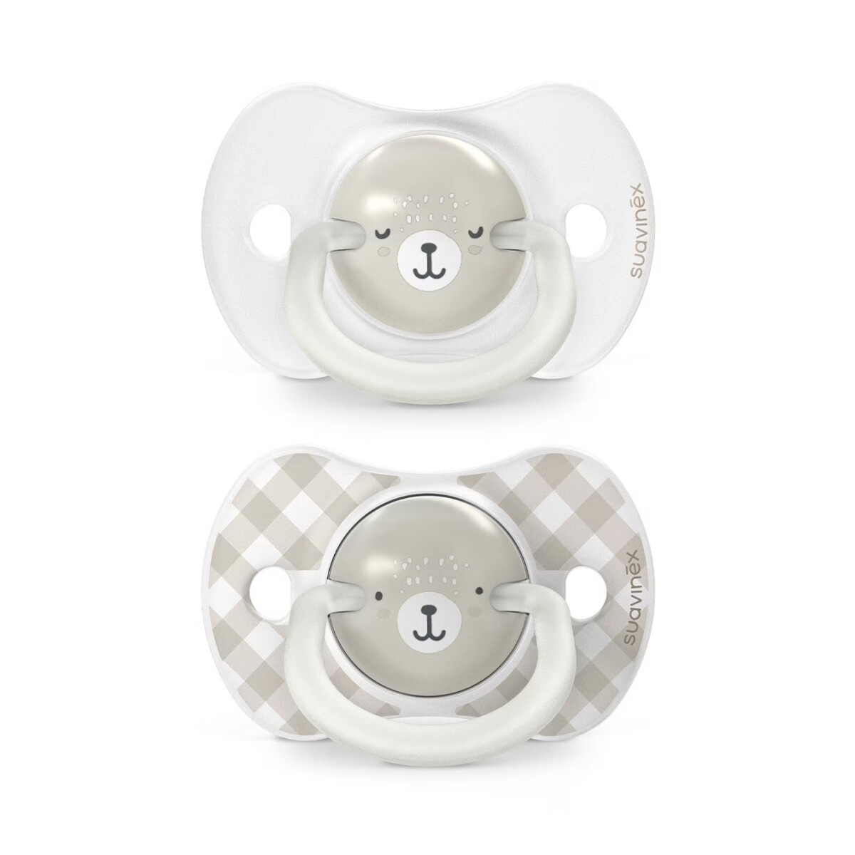 Set x2 chupete fisiológico Suavinex 0 a 6 M - Nocturnos - gris oso nocturno 