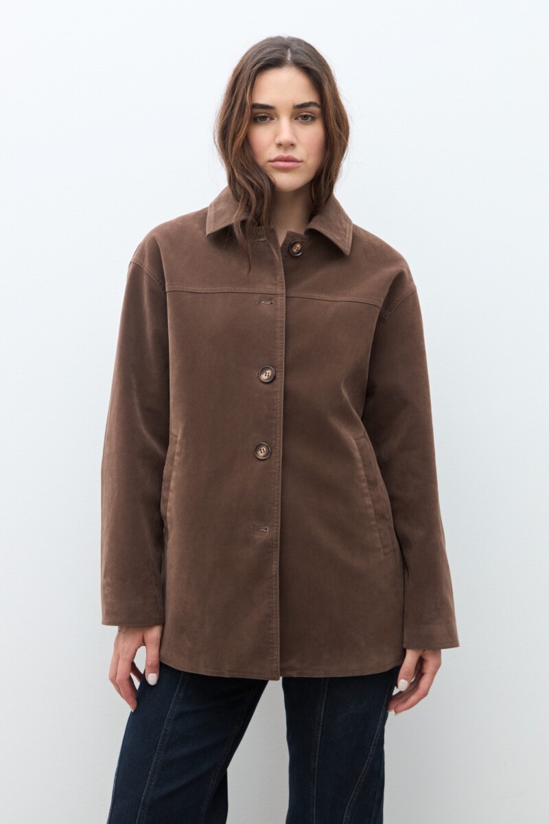 Chaqueta simil gamuza chocolate