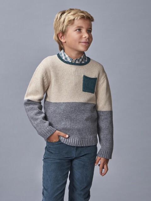 Jersey Bicolor Con Bolsillo Topo Melange