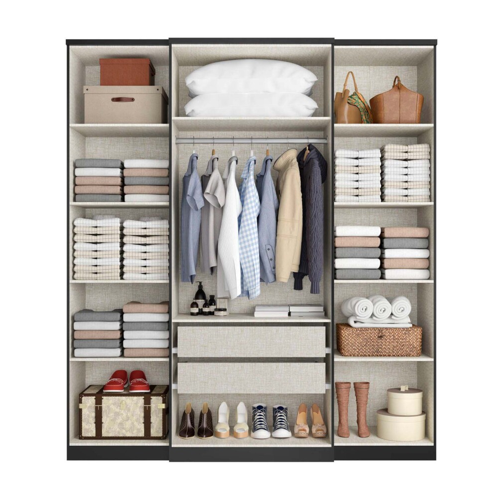 PLACARD ROPERO 4 PUERTAS MDP NEGRO SPLENDORE GLASS