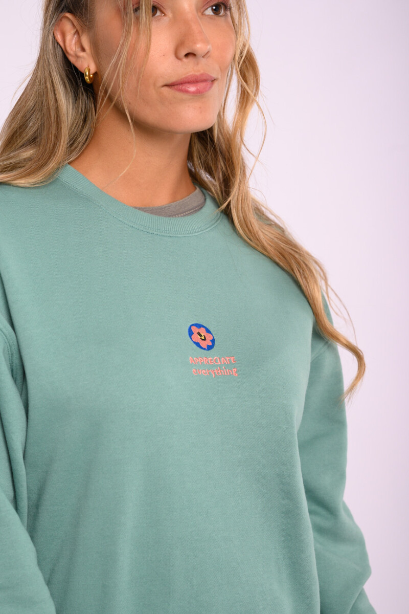 Buzo felpa oversize - Estampa bordada Verde agua