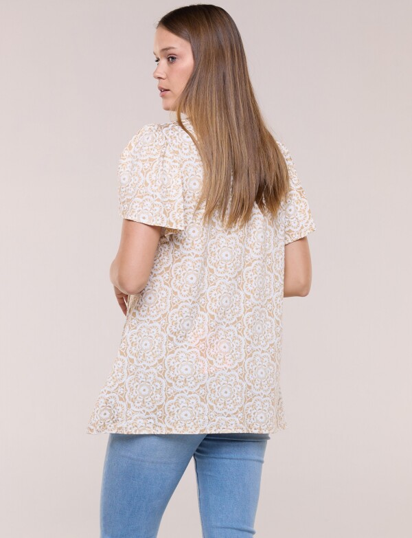 Blusa Mandalas Con Aplique étnico Y Mangas Volado BEIGE/MULTI