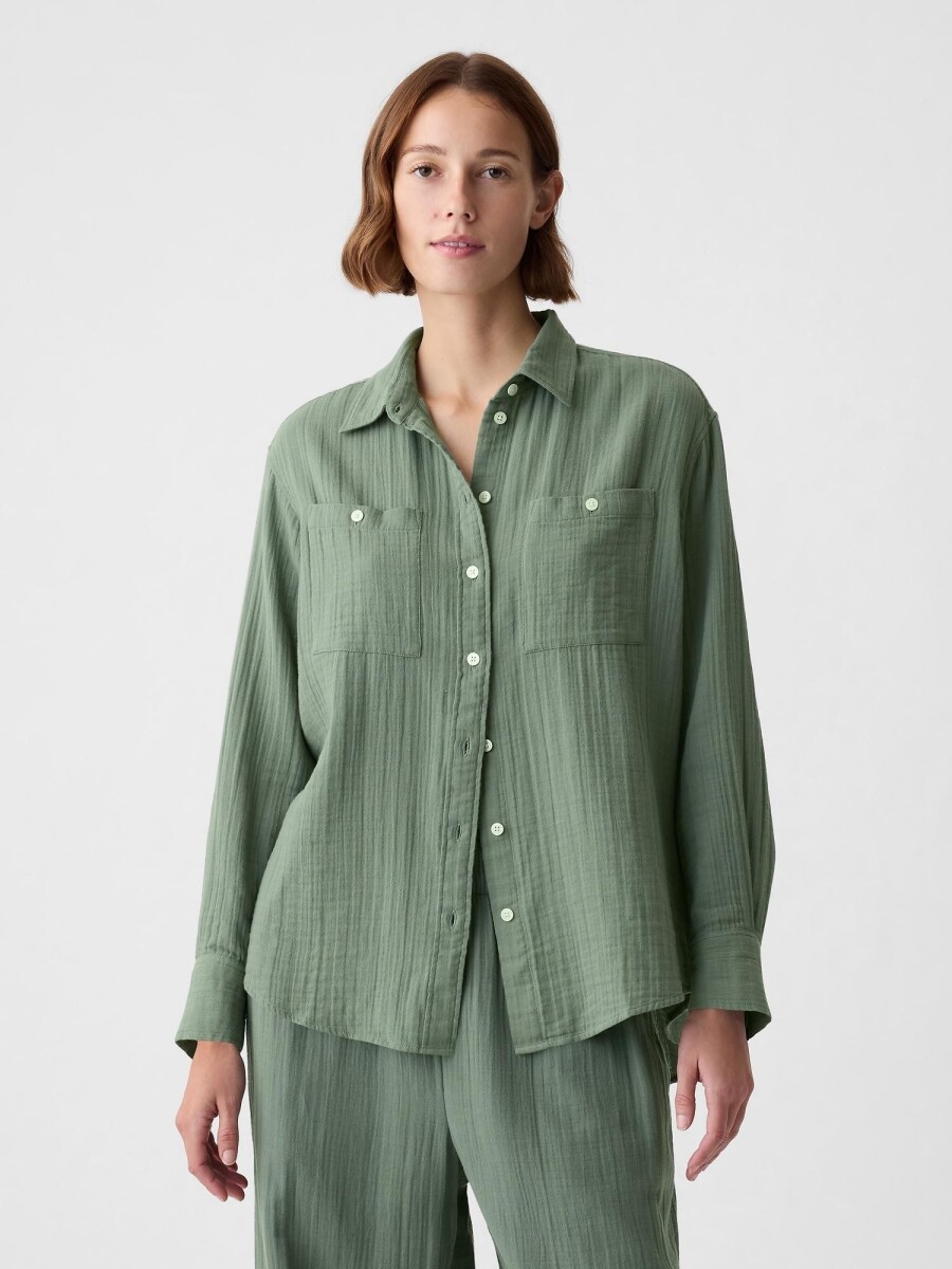 Camisa Oversized Muselina Mujer - Laurel Wreath Grn 17-6 