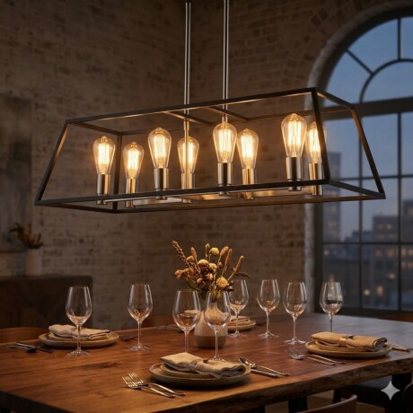 Colgante trapecio para 8 lámparas negro 89cm E27 Colgante trapecio para 8 lámparas negro 89cm E27