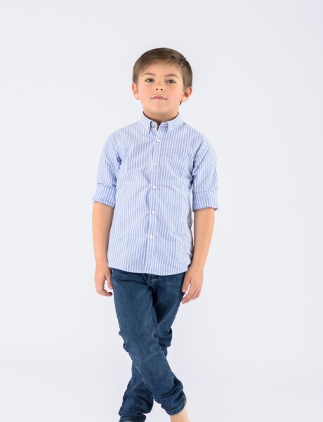 Camisa Rayada Manga Larga Celeste