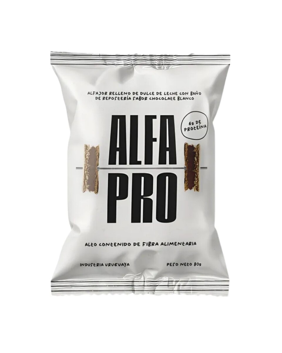 Alfajor Protéico Reducido en calorías Chocolate Blanco caja x 8 unidades Alfapro 
