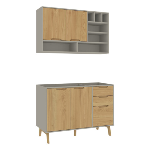 Kit de Cocina 4 Muebles, Alacena Multiusos, Bajo Mesada Aéreo con vinera y Multiusos Línea Melilla - MDP - MADERA - Cinza Kit de Cocina 4 Muebles, Alacena Multiusos, Bajo Mesada Aéreo con vinera y Multiusos Línea Melilla - MDP - MADERA - Cinza