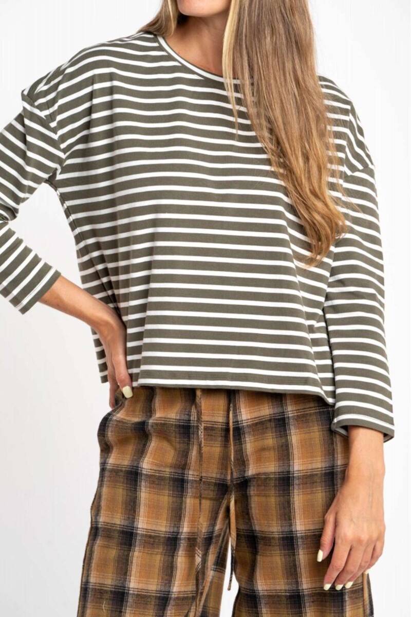 Remera Algodon Elastano Rayada - Oliva 