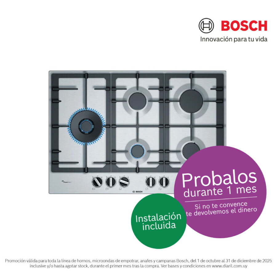 Anafe a gas Bosch Inox 75cm PCS7A5B90 Anafe a gas Bosch Inox 75cm PCS7A5B90