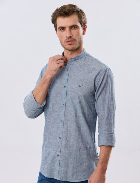 CAMISA LISA DE LINO CUELLO MAO Denim