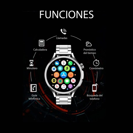 Smartwatch BT Pantalla HD 1.5 Redondo 2 Mallas Multifunción Negro