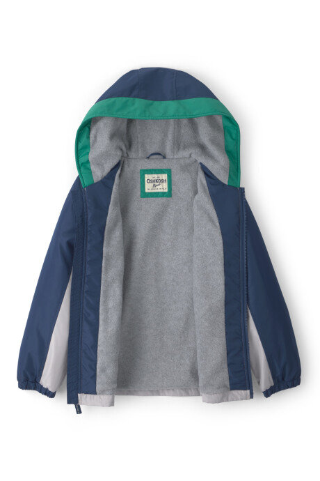 Campera resistente al agua, rosada, diseño bloques de color gris, azul y verde. Talles 4-10 Sin color