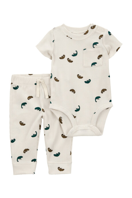 Set dos piezas de algodón térmico, pantalón y body, diseño camaleón Sin color