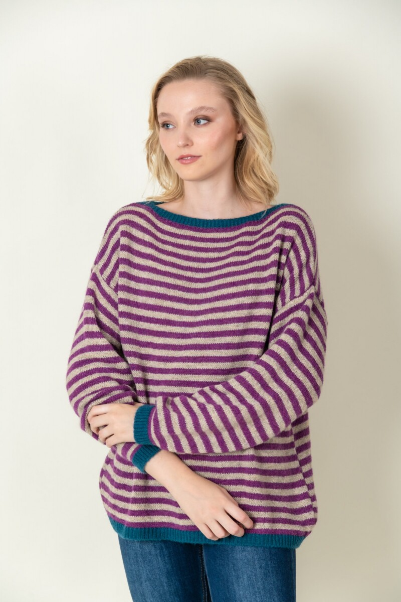 Sweater lana combinado - Violeta 