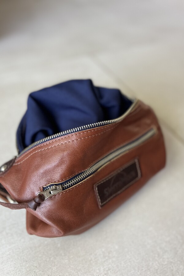 Necessaire de Cuero Camel Blue Zip