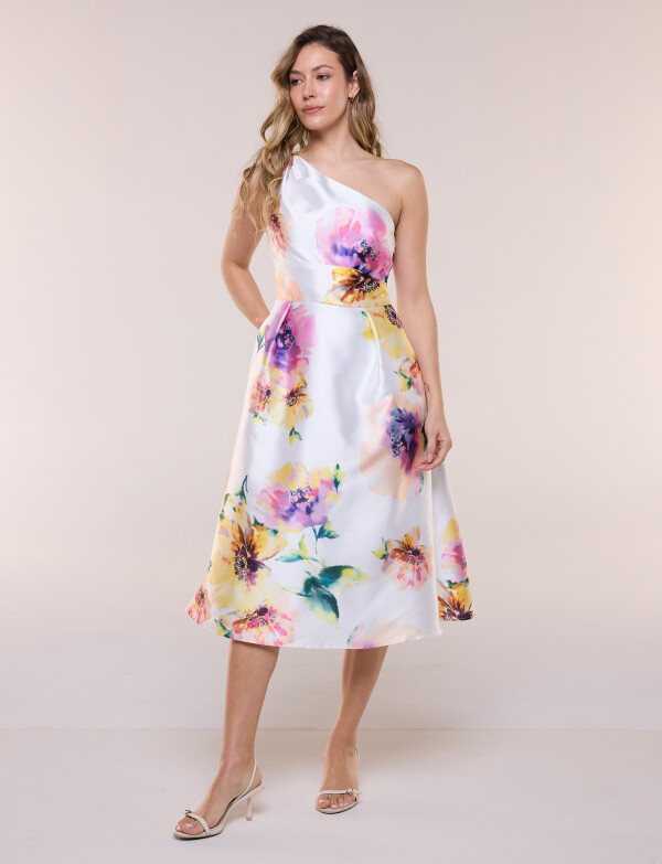 Vestido Flores & Un Hombro BLANCO/MULTI