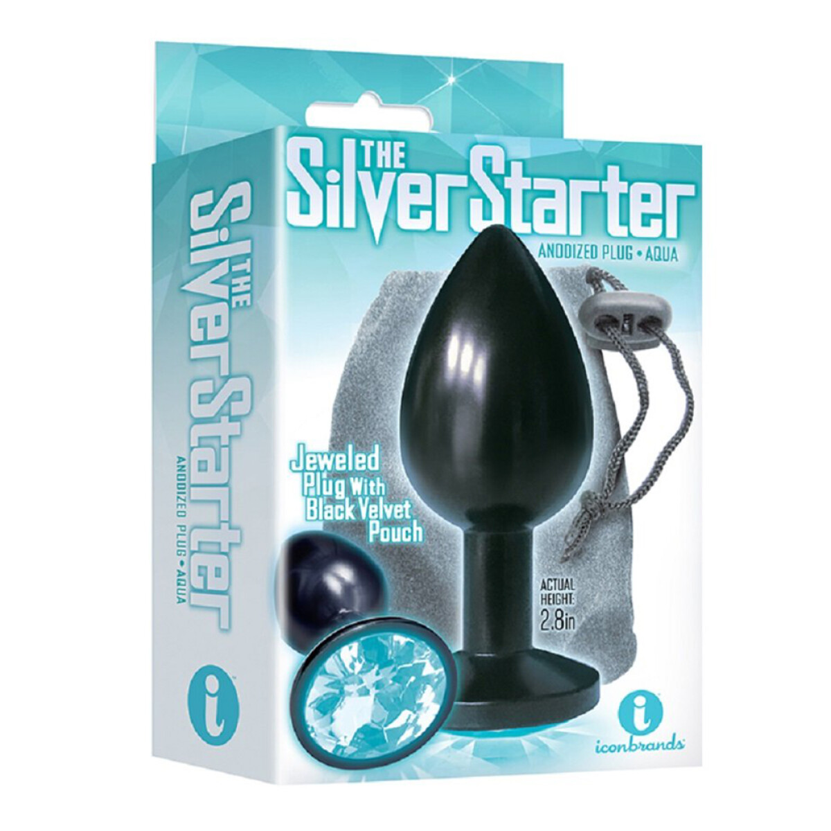 Silver Starter Jeweled Plug Negro - Aqua 