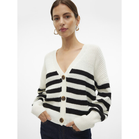 VMLEA LS V-NECK CUFF CARDIGAN NOOS CORE-15 1 Cloud Dancer/Stripes BLACK