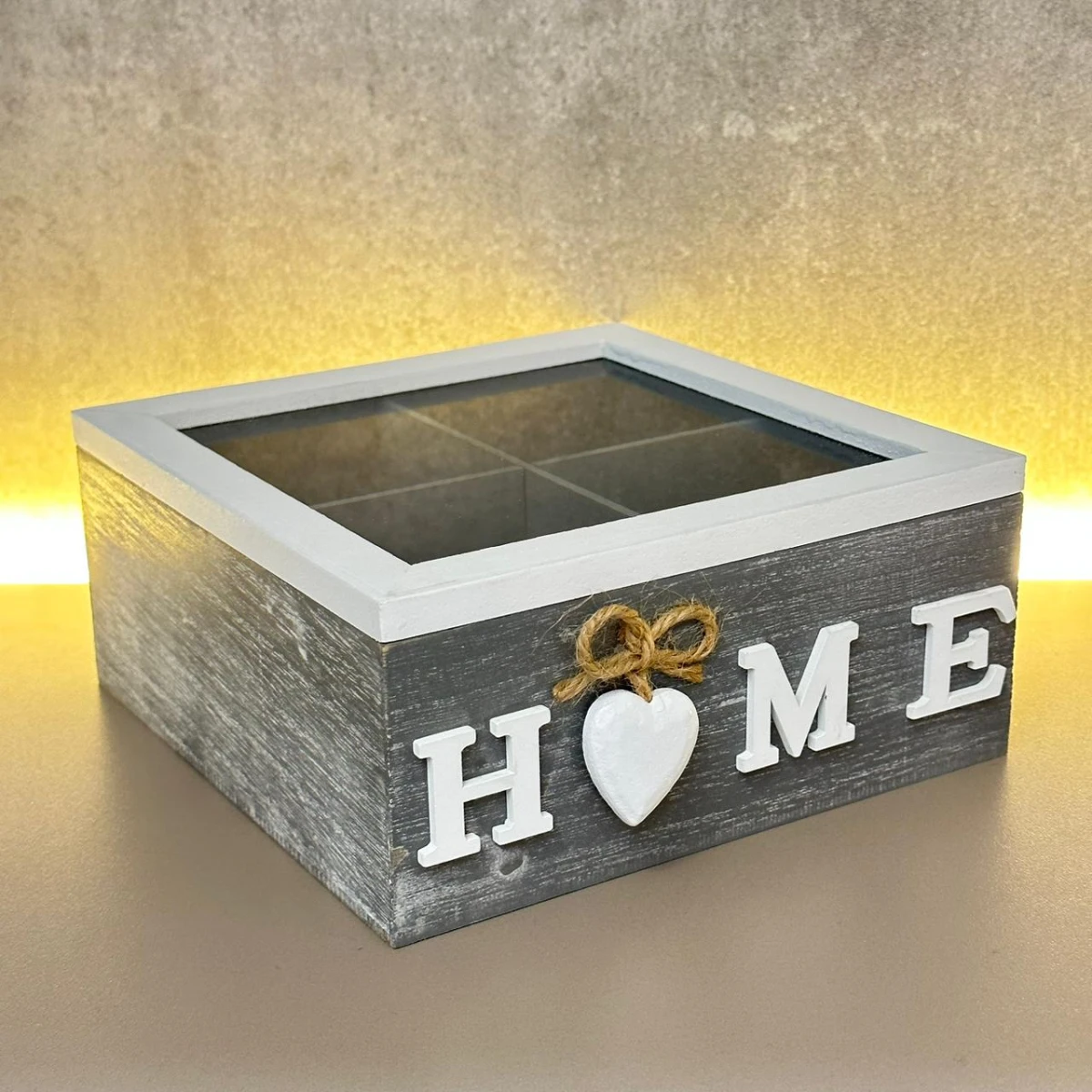 Caja Porta Te Madera 4 Divisiones Largo 18cm x Ancho 18cm x Alto 8cm 