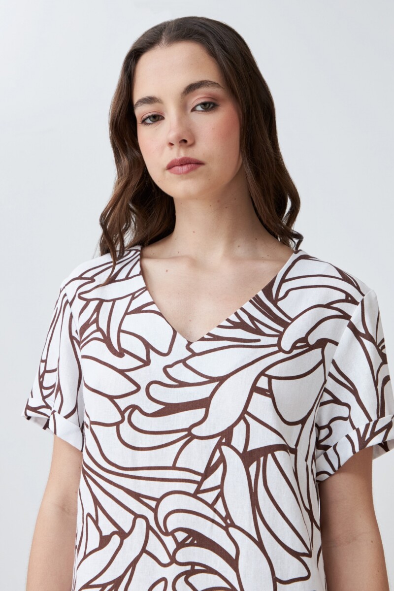Vestido de lino con estampa abstracta chocolate