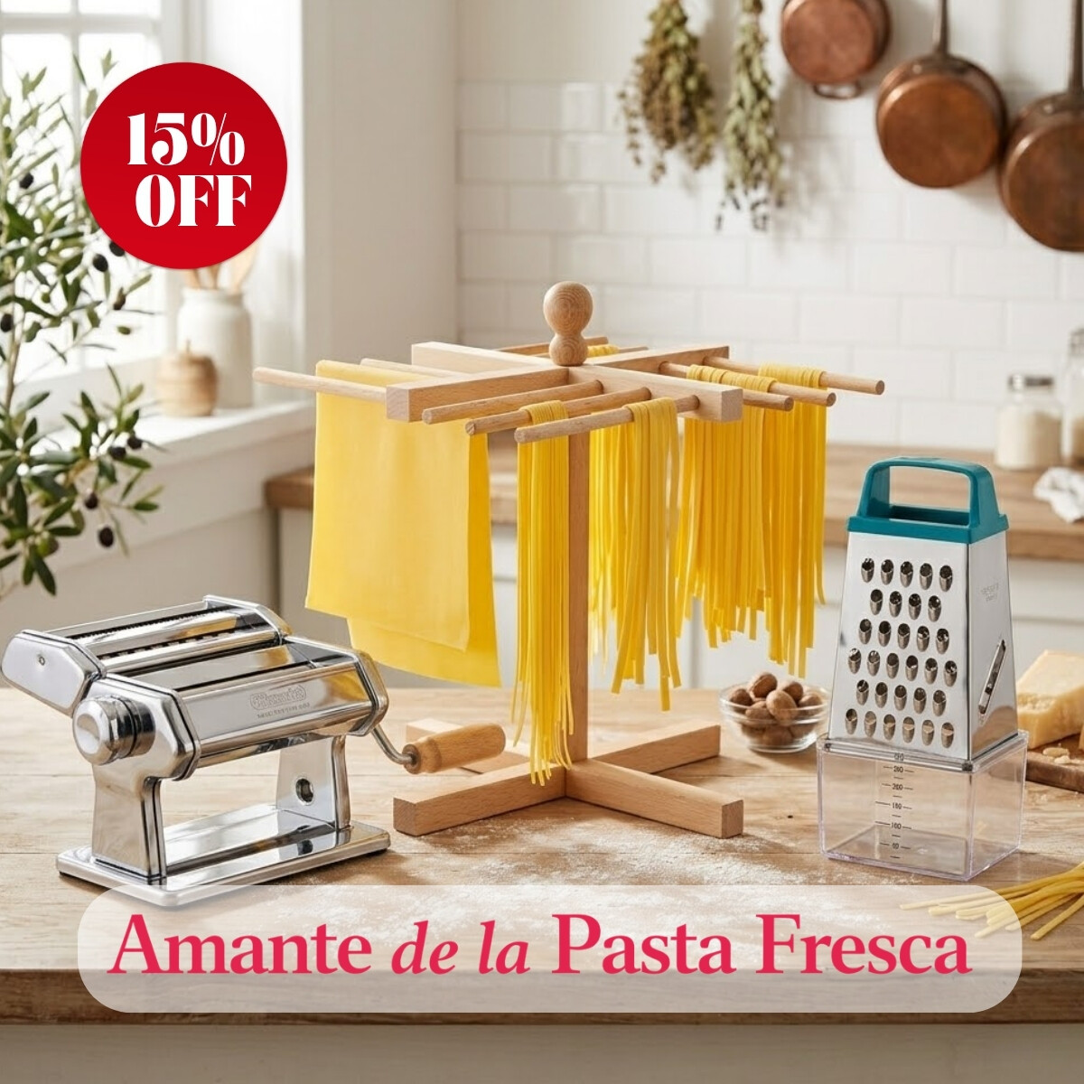 Máquina de Pasta con Extensor de Pasta y Rallador 4 Caras con Contenedor 