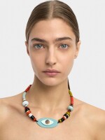 Collar Corto De Cuentas Multicolor Y Ojo multicolor