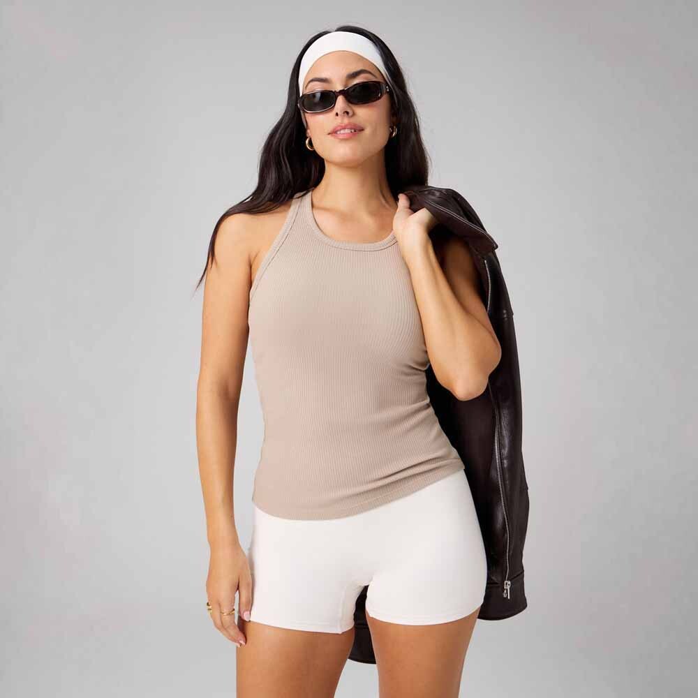 Bividi Modal Rib High Neck Built-In Bra Tank Mujer Brutalist Khaki