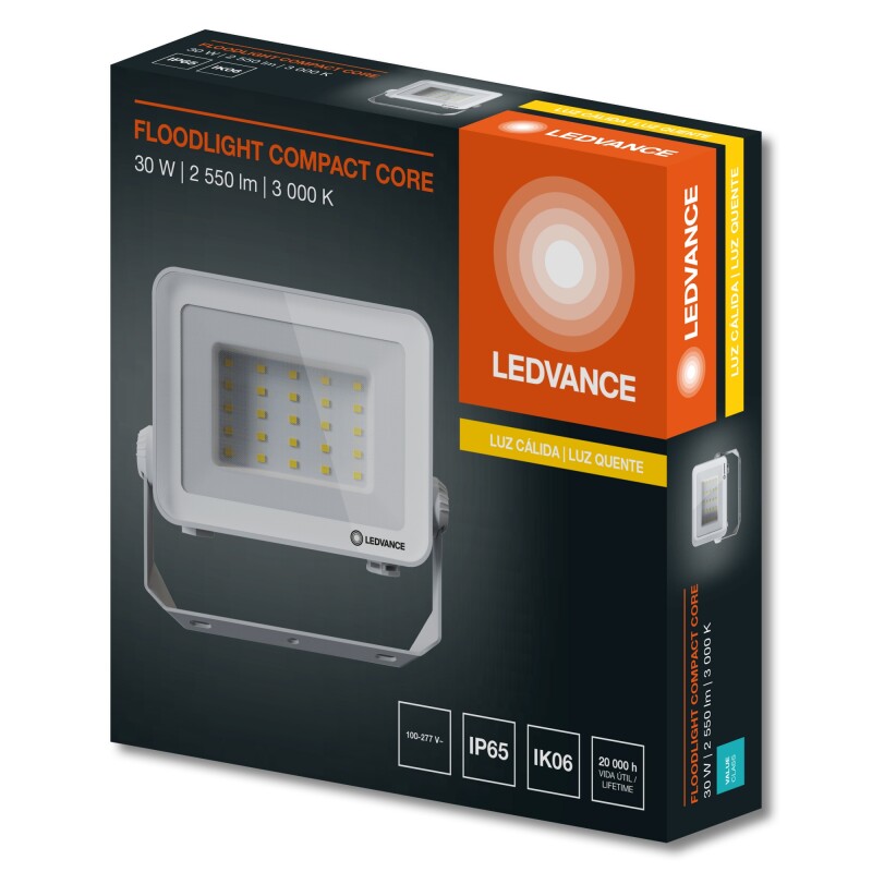 Foco LED LEDVANCE OSRAM Compact IP65 30W Blanco Foco LED LEDVANCE OSRAM Compact IP65 30W Blanco Luz Cálida