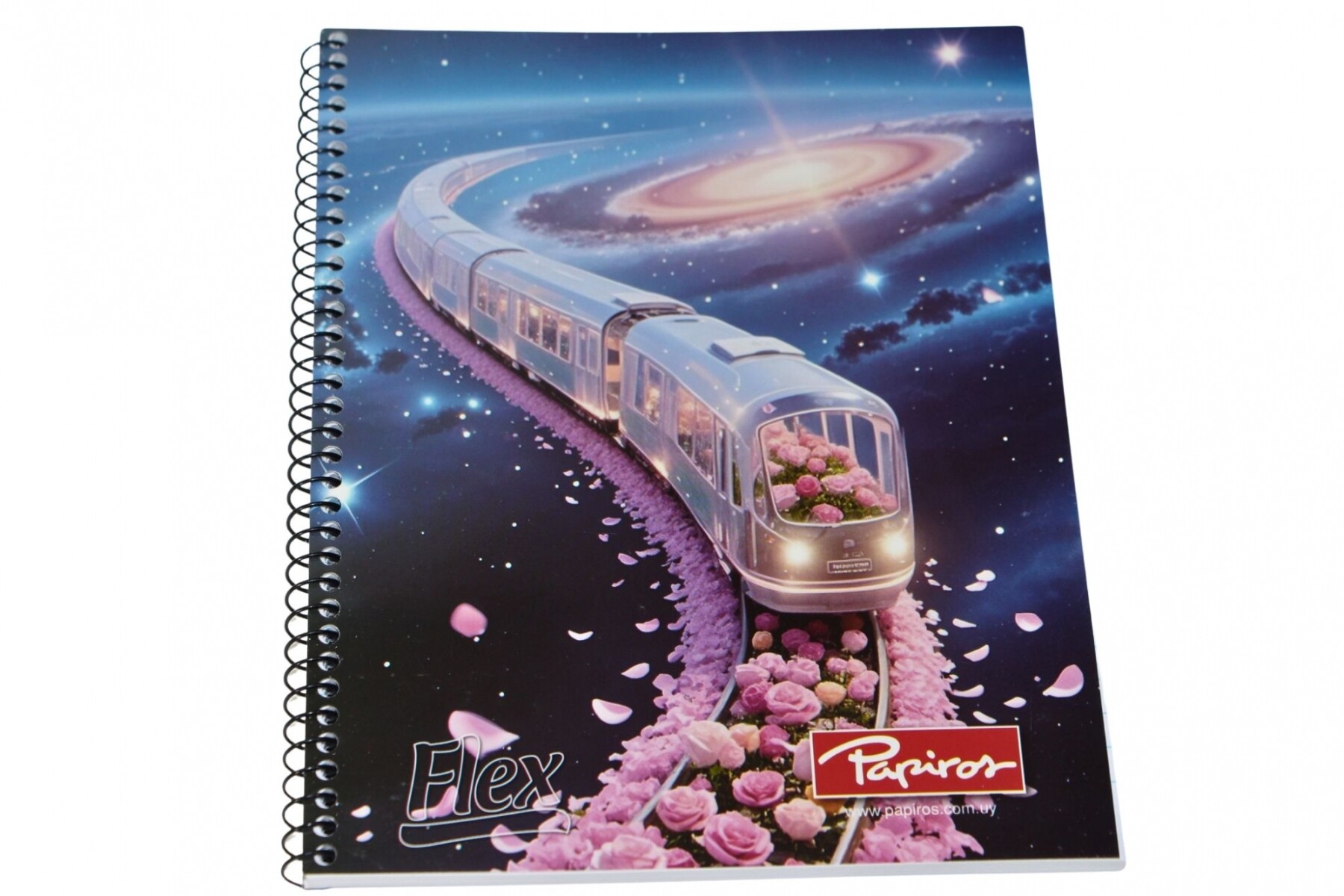 CUADERNO PAPIROS CON ESPIRAL DE 96 HOJAS - TAPA TREN FLORES 