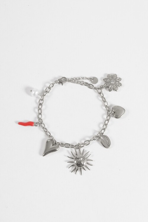 Pulsera dijes sol chilly acero plateado