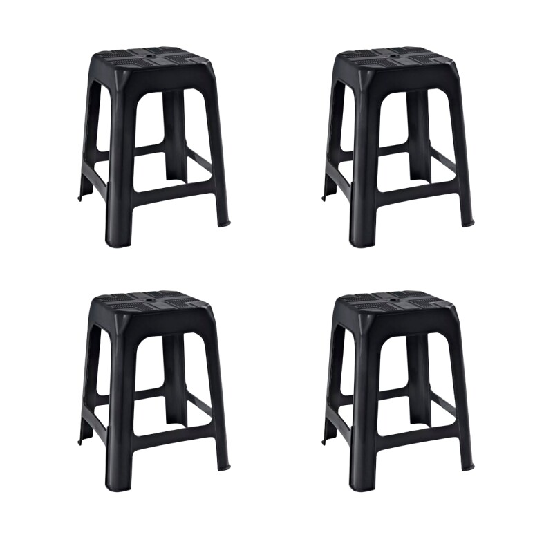 Set x4 Banqueta apilable de plástico resistente NEGRO