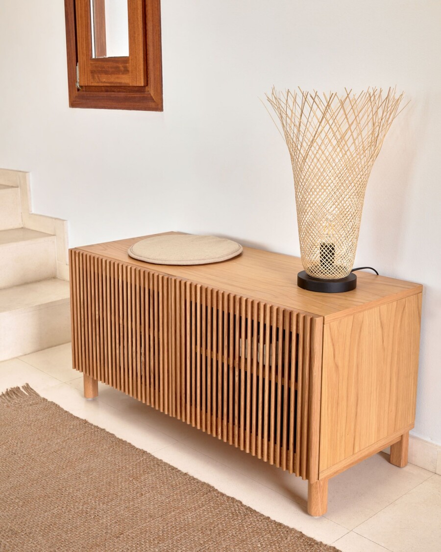 Banco Beyla con 2 puertas de madera maciza y chapa de roble 98,5 cm FSC 100% Banco Beyla con 2 puertas de madera maciza y chapa de roble 98,5 cm FSC 100%