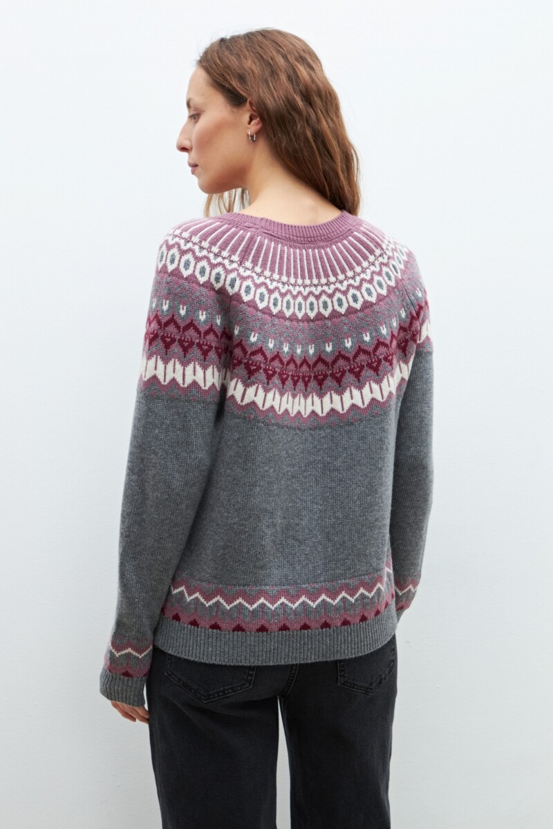 Sweater con guarda jacquard gris melange