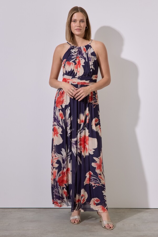 Vestido Maxi Plisado AZUL/MULTI