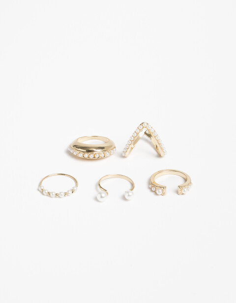 Sets Anillos Perlas Set De Anillos Con Perlas - Dorado