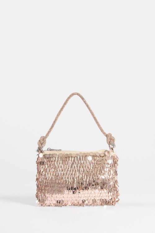 Cartera de fiesta bordada en lentejuelas y canutillos cobre