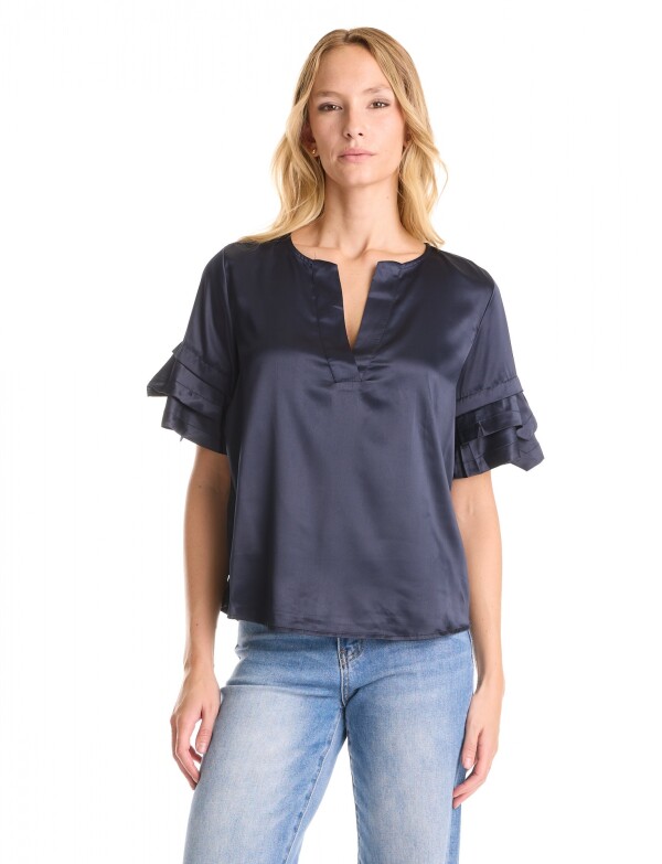 Blusa Saten Volados AZUL