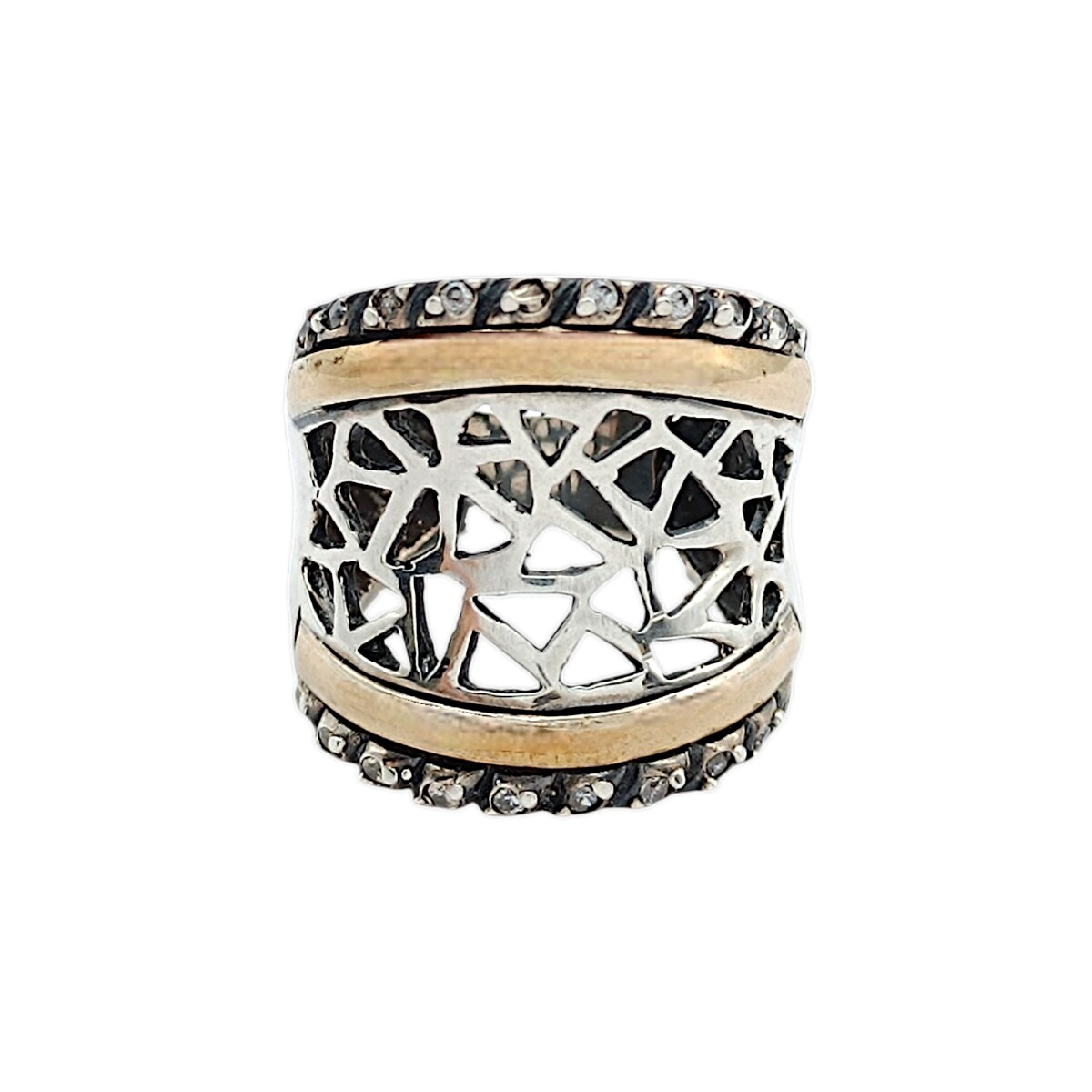 Anillo Calado-Plata y Oro-Piedra Zirconia-AN5602 - conpiedra 