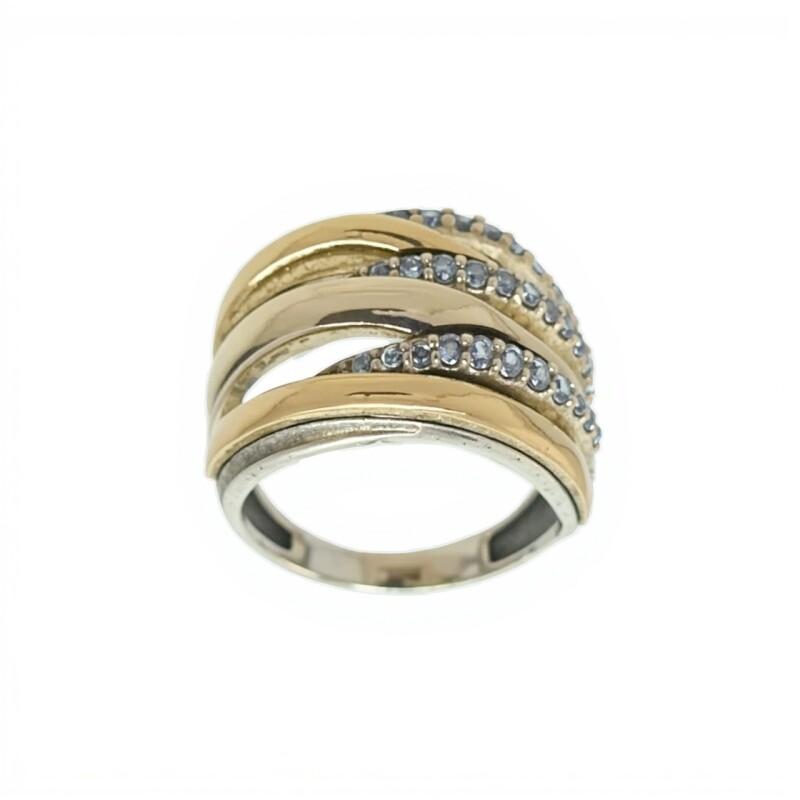 Anillo Entrelazado-Plata y Oro-Piedra Zirconia-AN5372 conpiedra