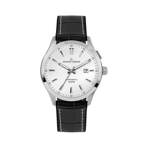 Reloj Jacques Lemans con Malla de Cuero y Esfera Redonda Reloj Jacques Lemans con Malla de Cuero y Esfera Redonda