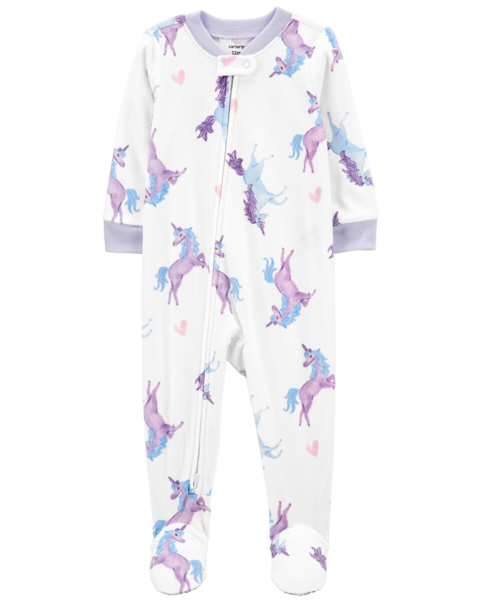 Pijama uno pieza de micropolar, con pie, diseño unicornios. Talles 2-5T 