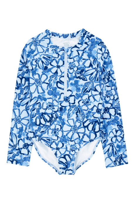 Malla de baño una pieza, manga larga, con protección upf 50+, diseño floral Sin color