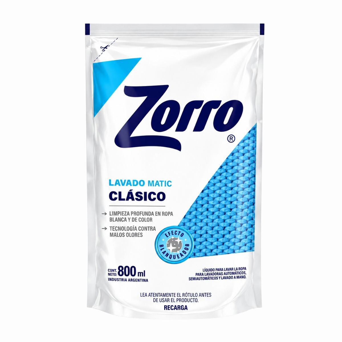 DETERGENTE LIQUIDO P/ROPA ZORRO CLASICO DP 800 ML 
