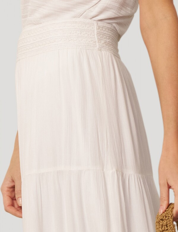 Falda Larga De Crepe Con Paneles Y Puntilla BLANCO