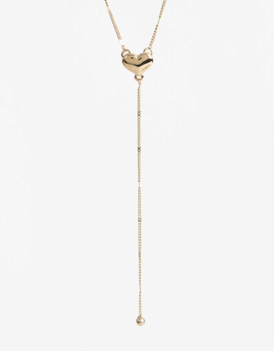 Collar Largo Metal Corazón Bañado En Oro - Dorado 