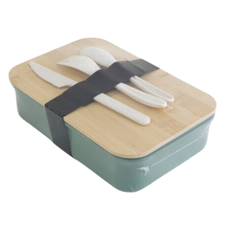 Lunchera con tapa de bamboo y 3 cubiertos Lunchera con tapa de bamboo y 3 cubiertos