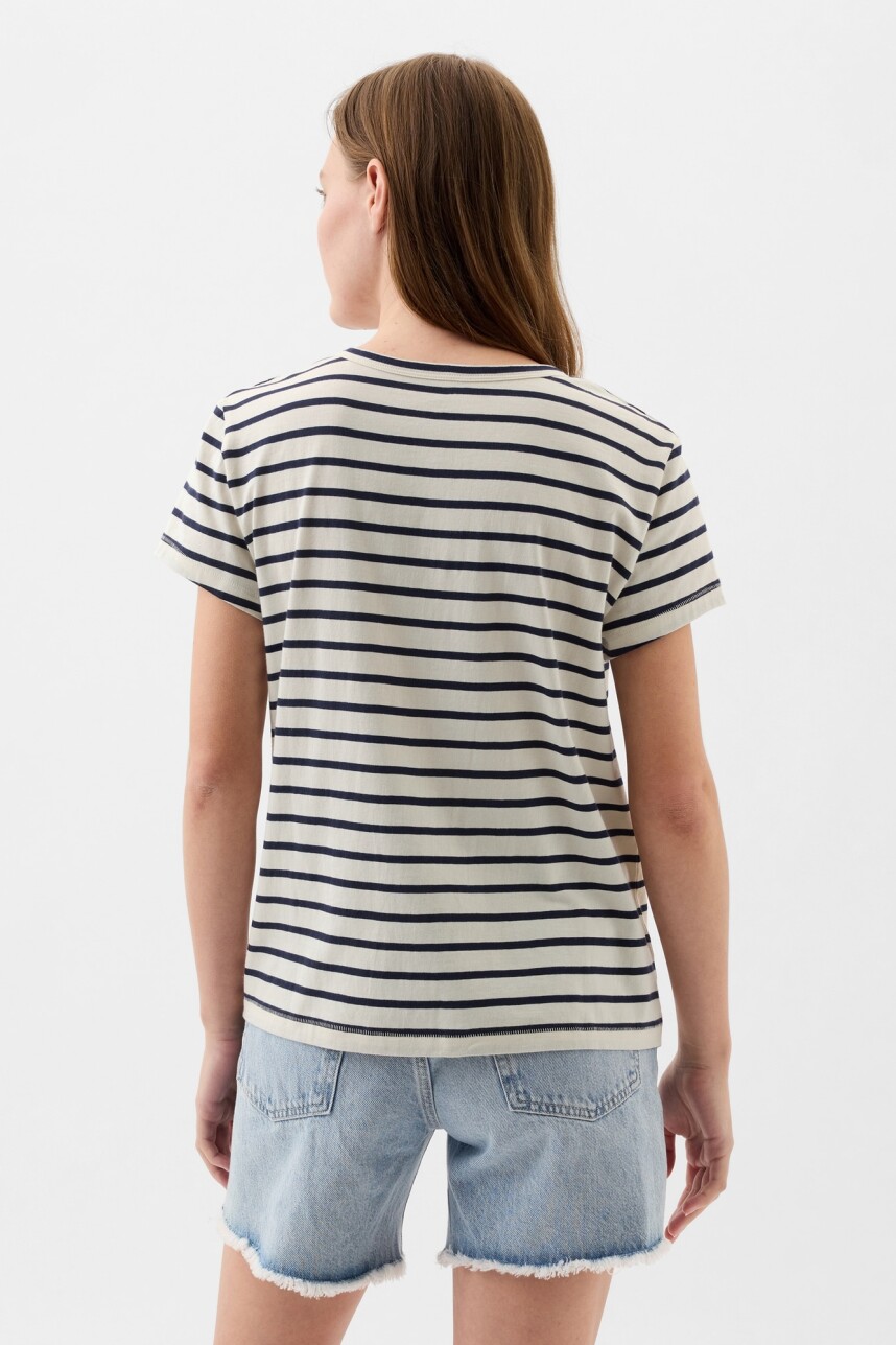 Remera Logo Gap Slub Mujer White Black Stripe