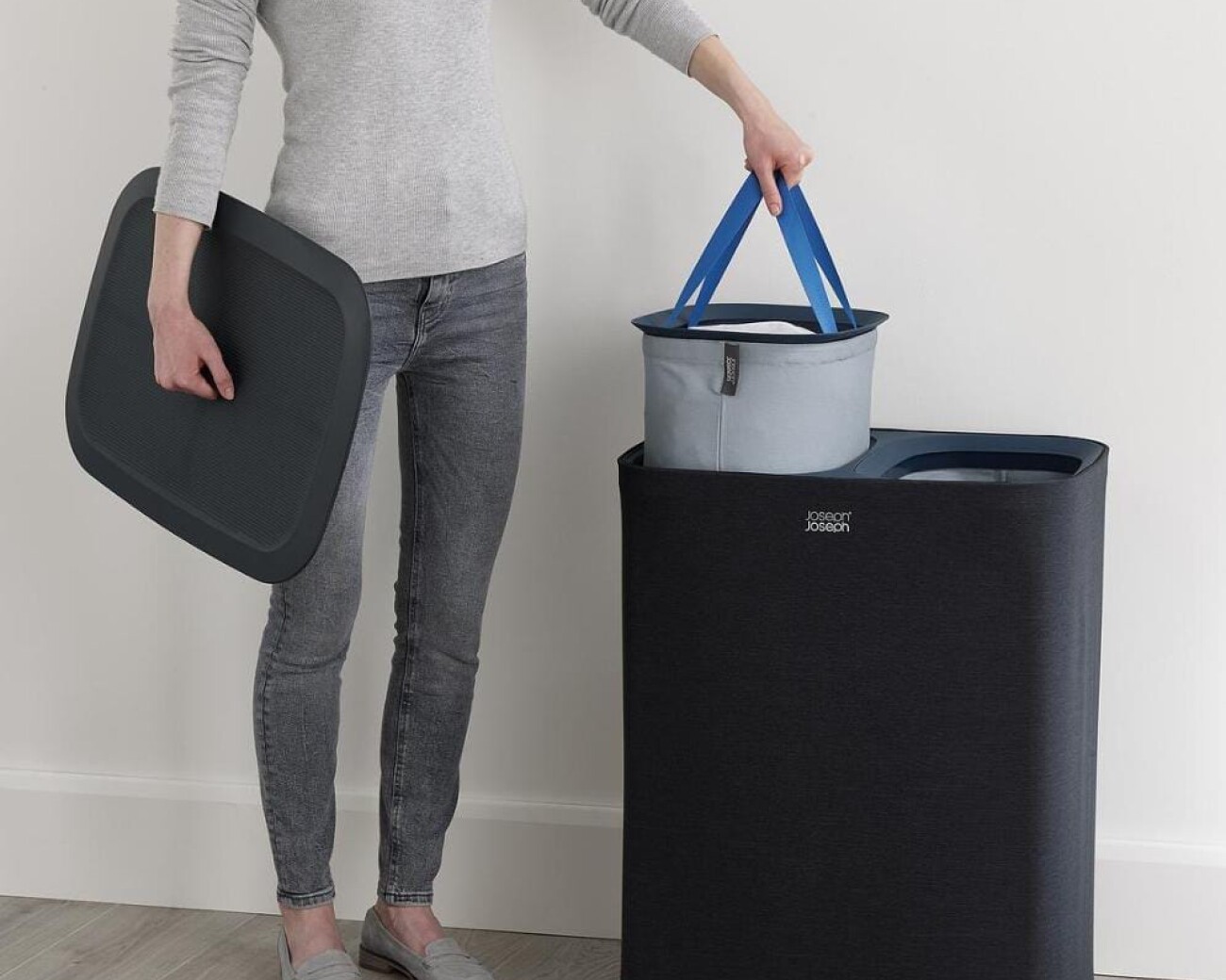 Cesta de lavandería con doble compartimento 90L Tota Negra